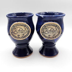 2008 AZ Renaissance Festival Pleasure Feast Navy Blue Hand Made Goblet Mug x 2